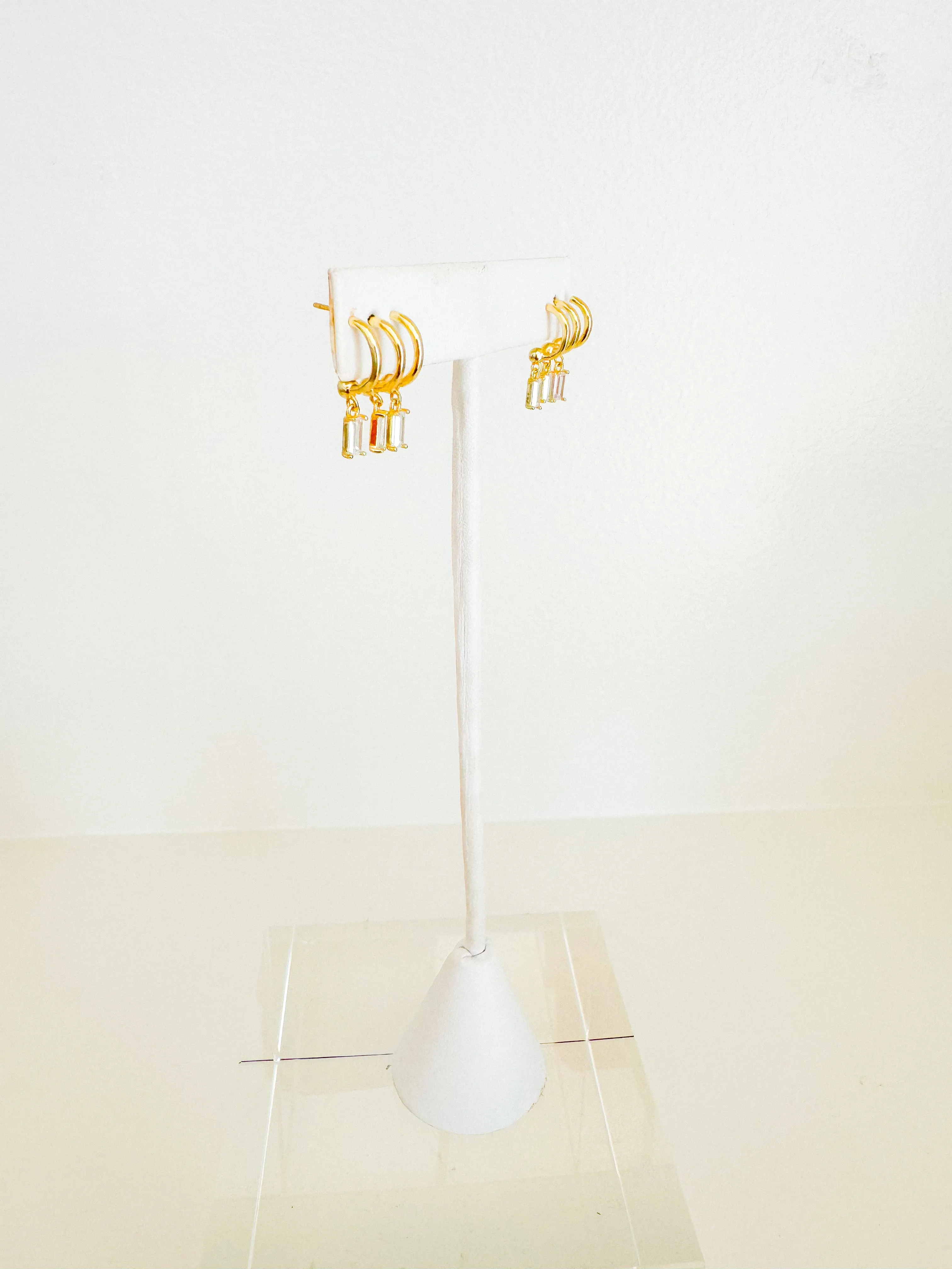 Clear Stud Rectangle Charm Earring