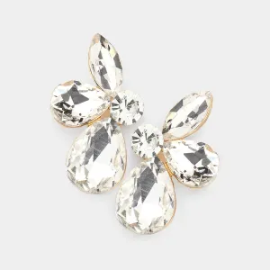 Clear Teardrop and Marquise Stone Pageant Earrings on Gold | Interview Earrings |  563205