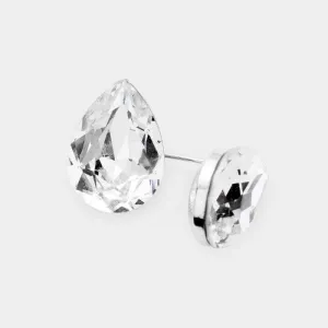 Clear Teardrop Crystal Silver Earrings
