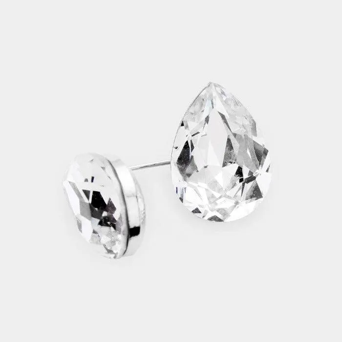Clear Teardrop Crystal Silver Earrings