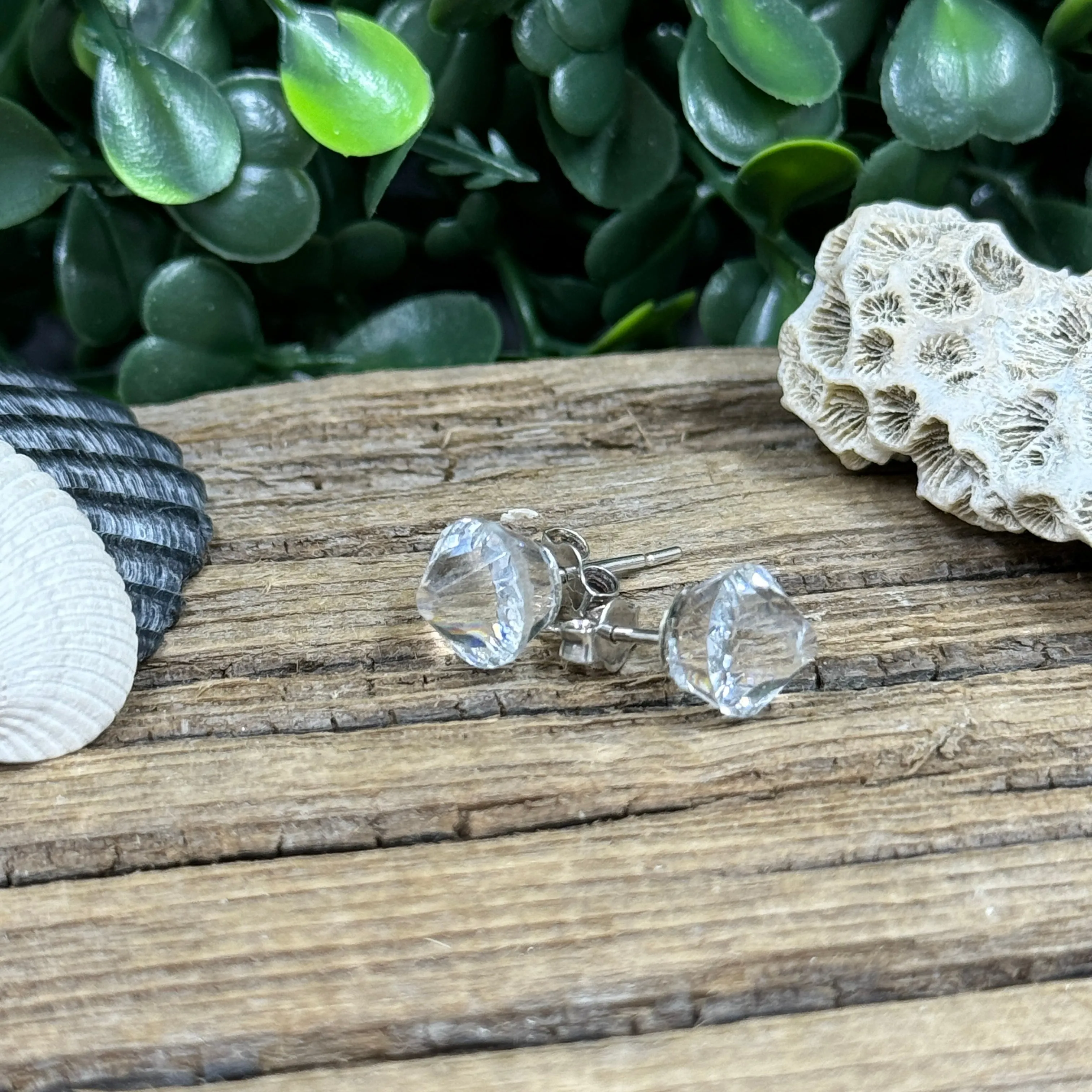 Clear Vintage Crystal Earrings on Sterling Silver Posts – 6mm Sparkle