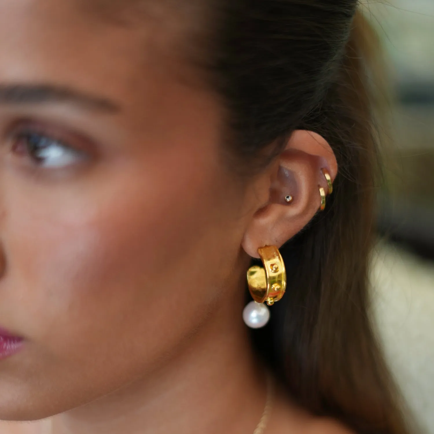 Cleopatra Gold Hoop Pearl Drop Mystic Earrings