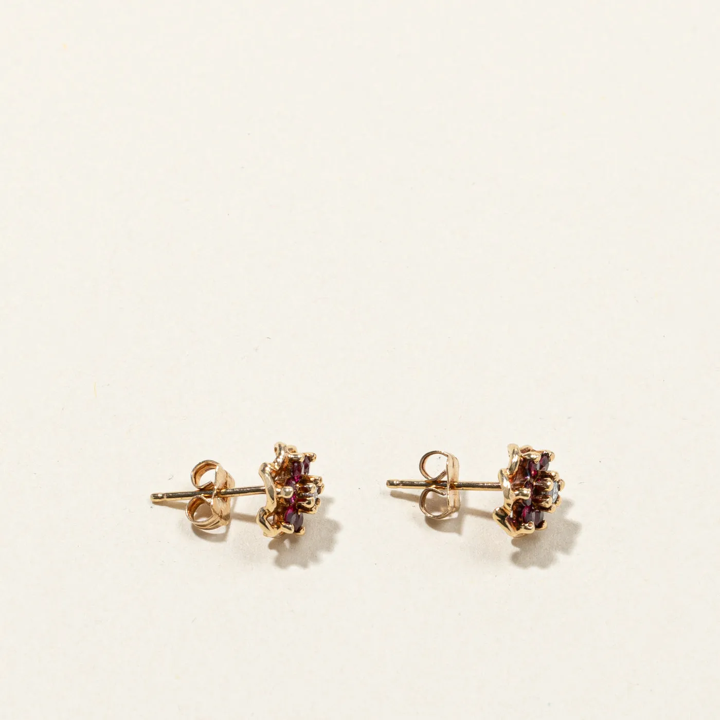 Cluster Ruby & Diamond Stud Earrings | 0.50ctw | 0.08ctw |