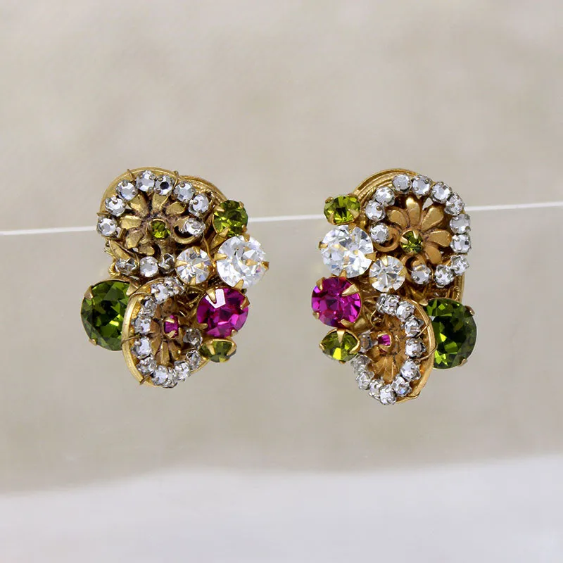 Colorful Miriam Haskell Clip-On Daisy Earrings