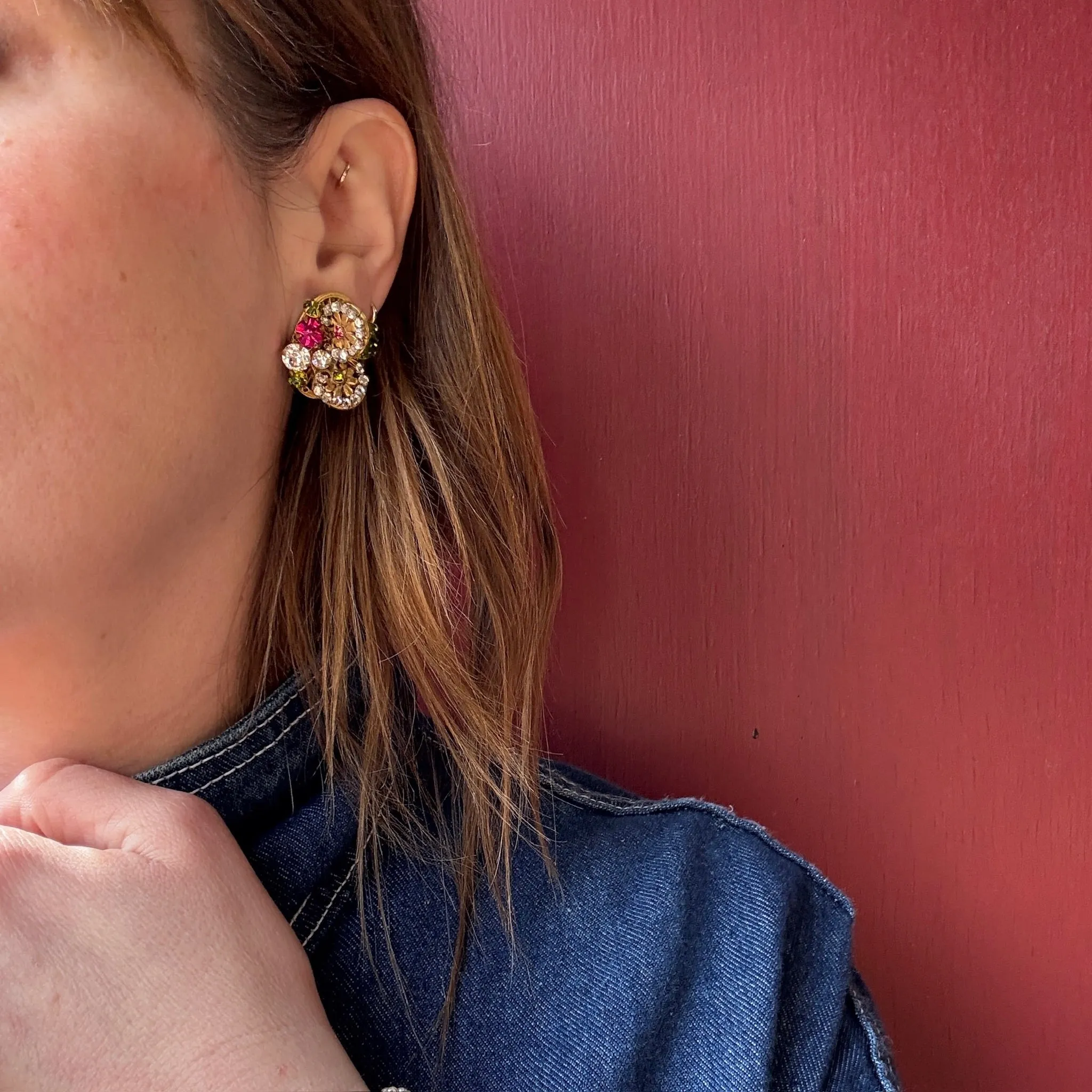 Colorful Miriam Haskell Clip-On Daisy Earrings