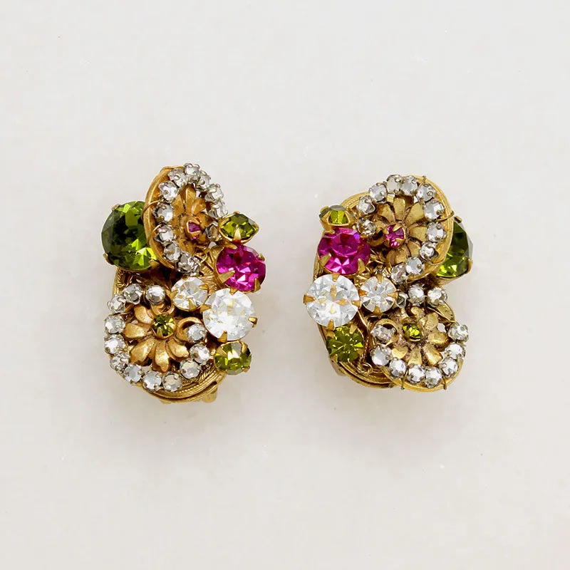 Colorful Miriam Haskell Clip-On Daisy Earrings