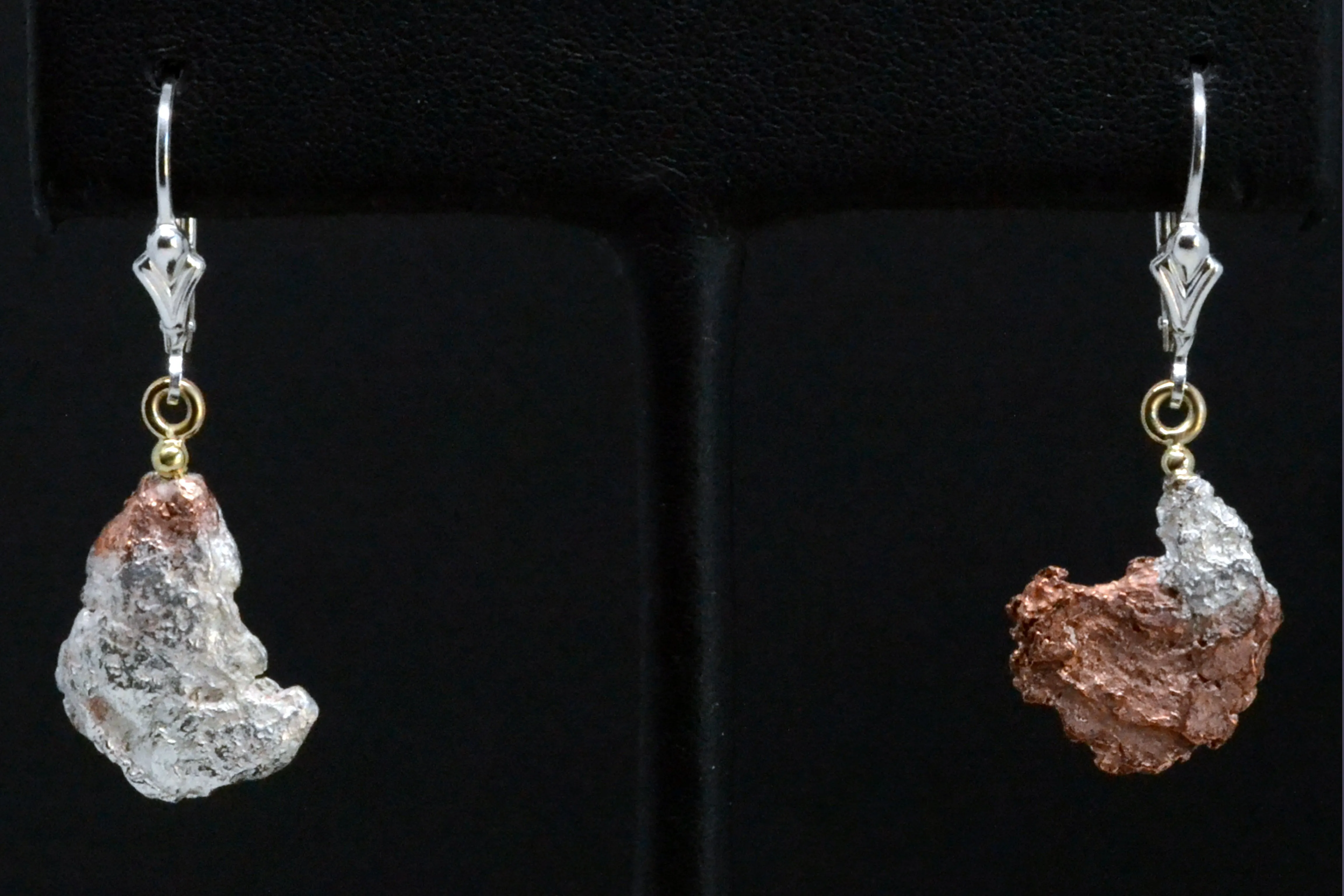 Copper/Silver Nugget Yin Yang Earrings in 18kt and Sterling Silver