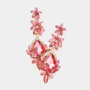 Coral Crystal Dangle Pageant Earrings  | Prom Earrings | 593238