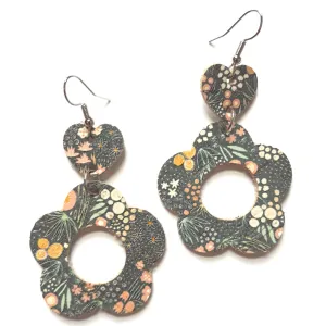 Cork Earrings - Black Floral