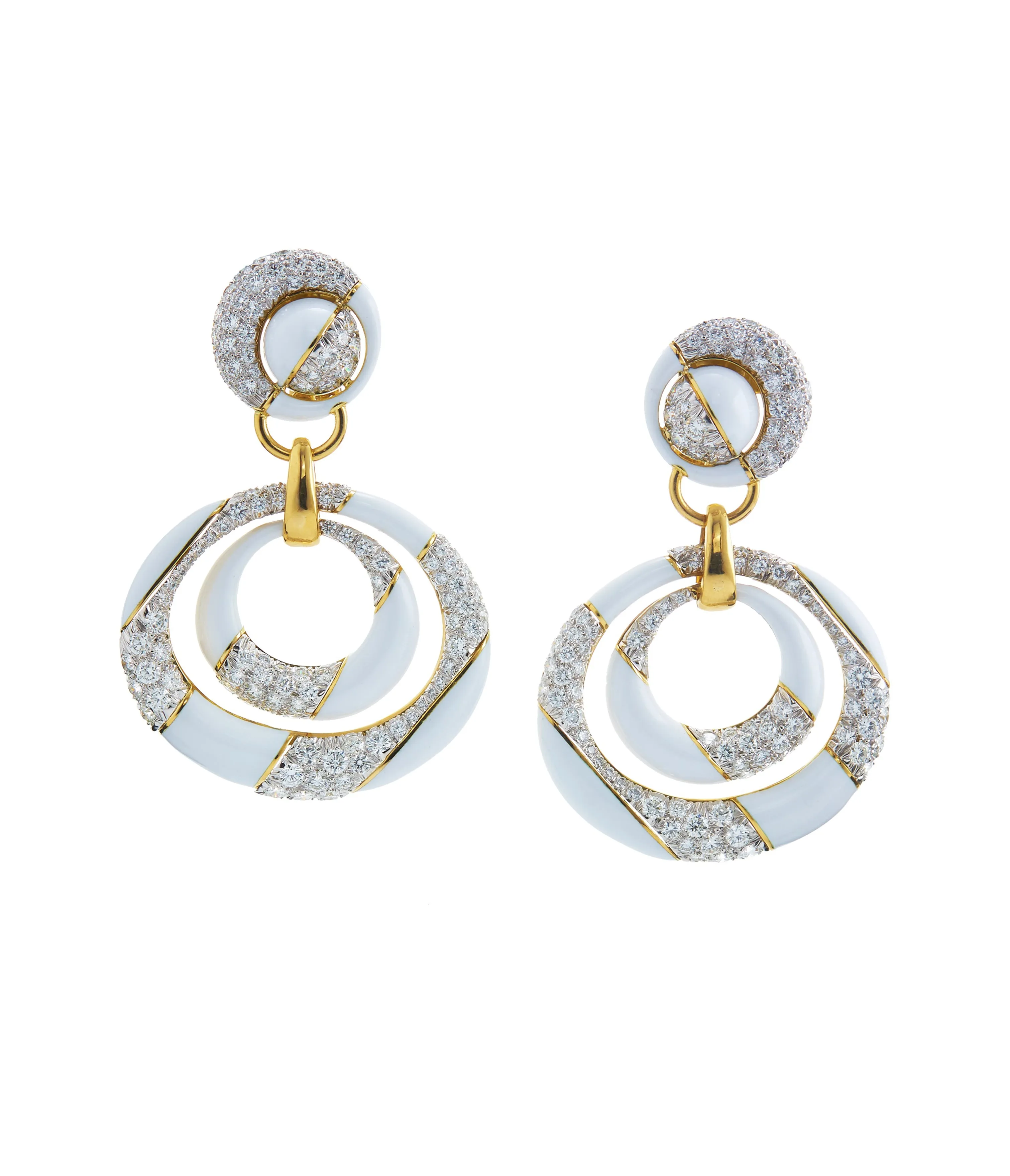 Cosmos Diamond Earrings, White Enamel