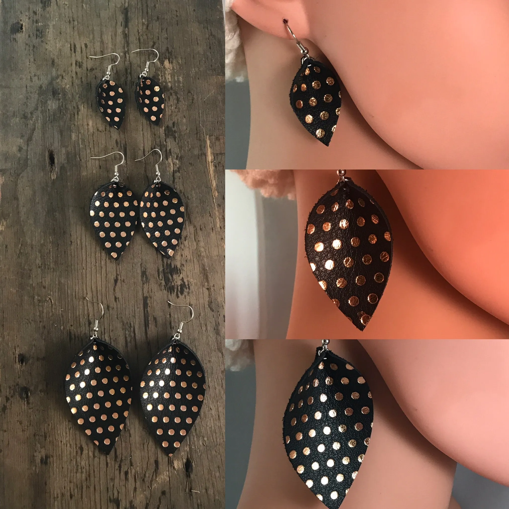 Cream palm leaf textured leather earring