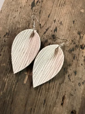 Cream palm leaf textured leather earring