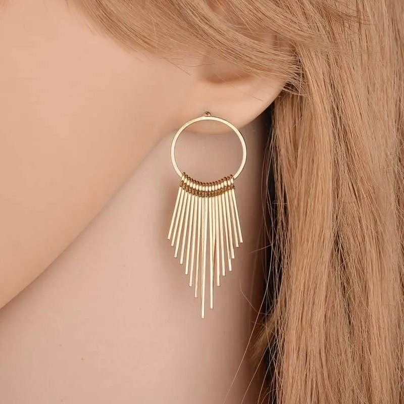 Created Diamond Long Golden Classic Retro Tassel Earrings