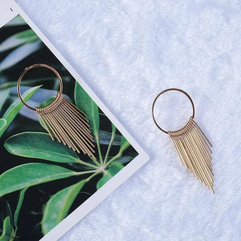 Created Diamond Long Golden Classic Retro Tassel Earrings