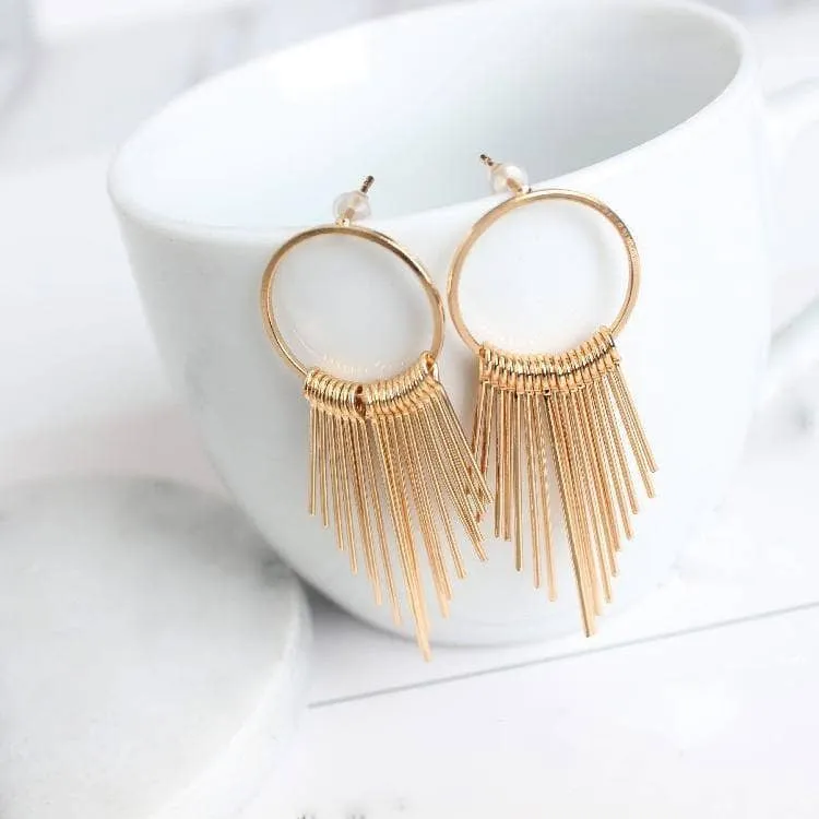 Created Diamond Long Golden Classic Retro Tassel Earrings