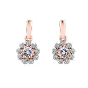 Created White Sapphire and Diamond Halo Rose Gold Earrings