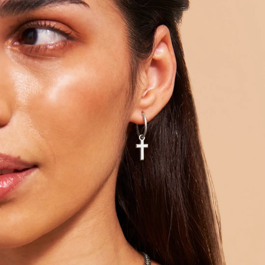 Cross Charm Hoop Earrings