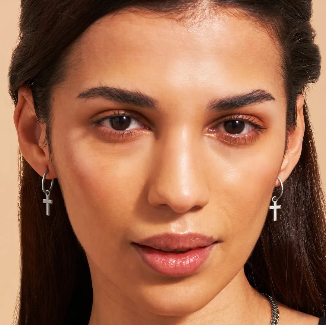 Cross Charm Hoop Earrings