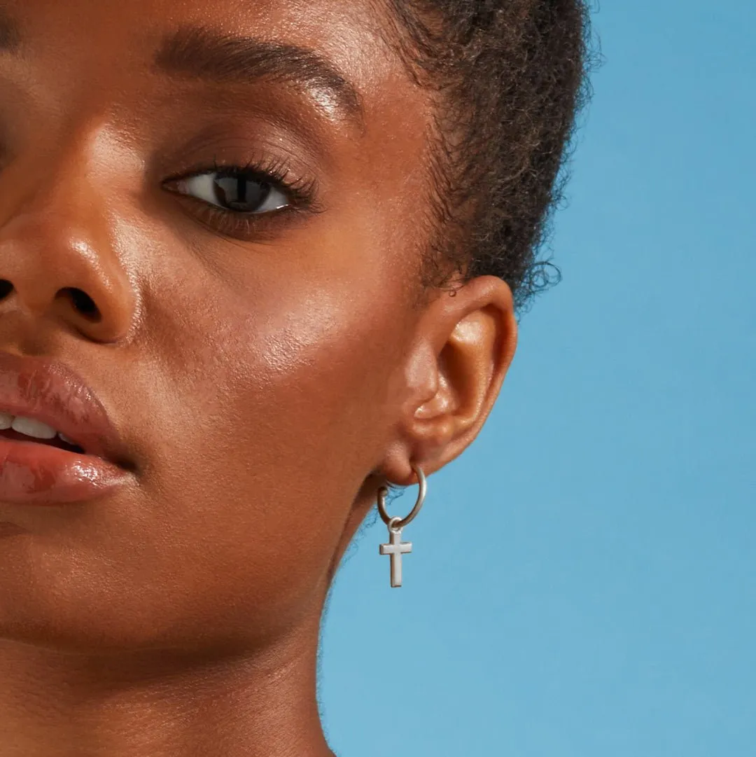 Cross Charm Hoop Earrings