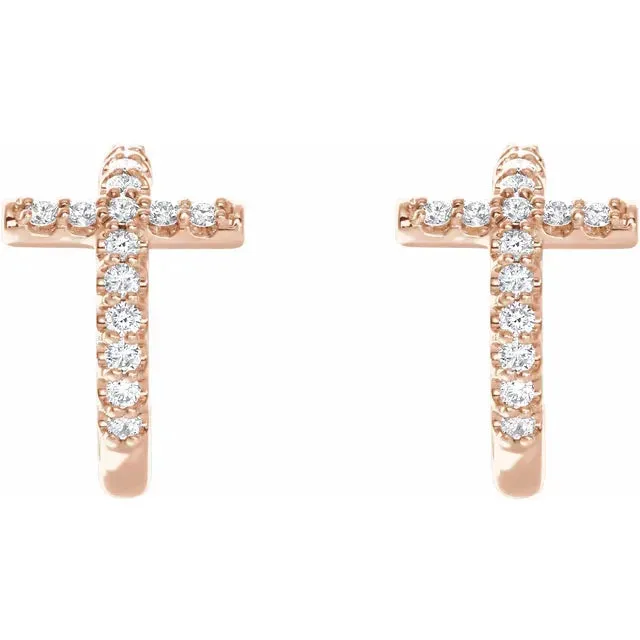 Cross Diamond Huggie Hoop Earrings
