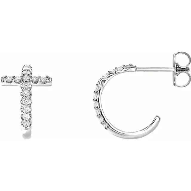 Cross Diamond Huggie Hoop Earrings