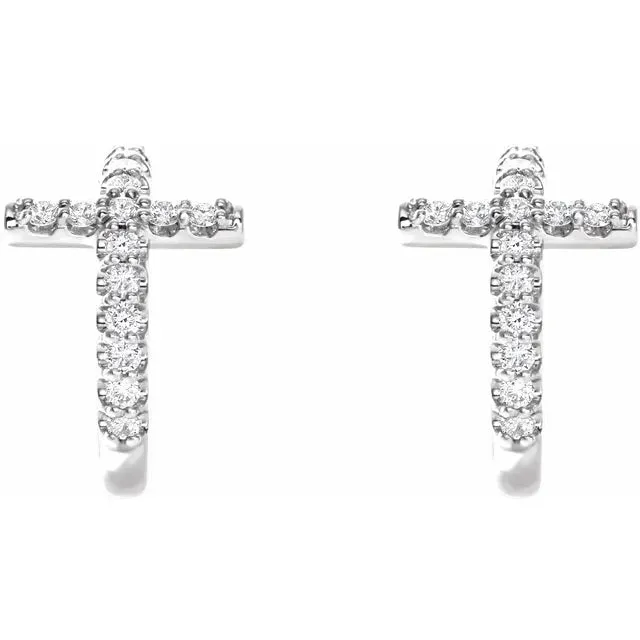 Cross Diamond Huggie Hoop Earrings