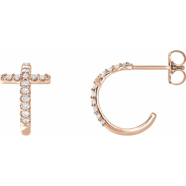 Cross Diamond Huggie Hoop Earrings