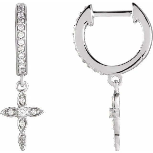 Cross Diamond Huggie Hoops Earrings