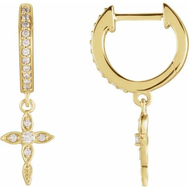 Cross Diamond Huggie Hoops Earrings