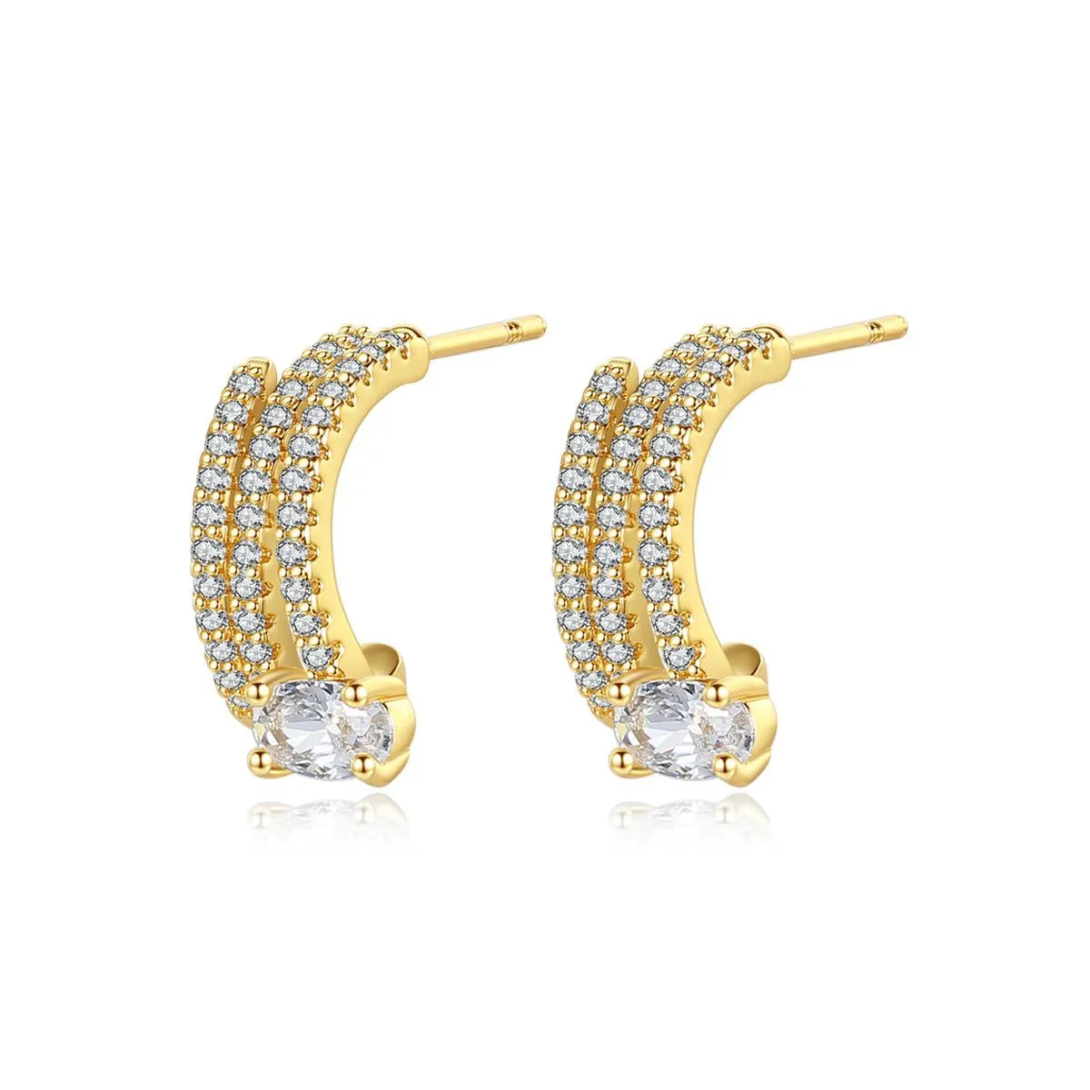 Crystal & 18K Gold-Plated Cubic Zirconia-Accent Layered Huggie Earrings