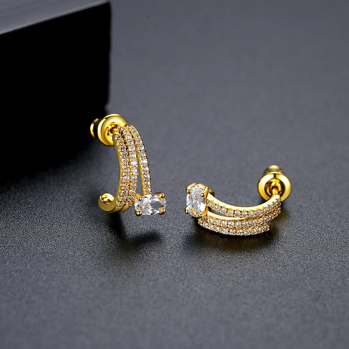 Crystal & 18K Gold-Plated Cubic Zirconia-Accent Layered Huggie Earrings