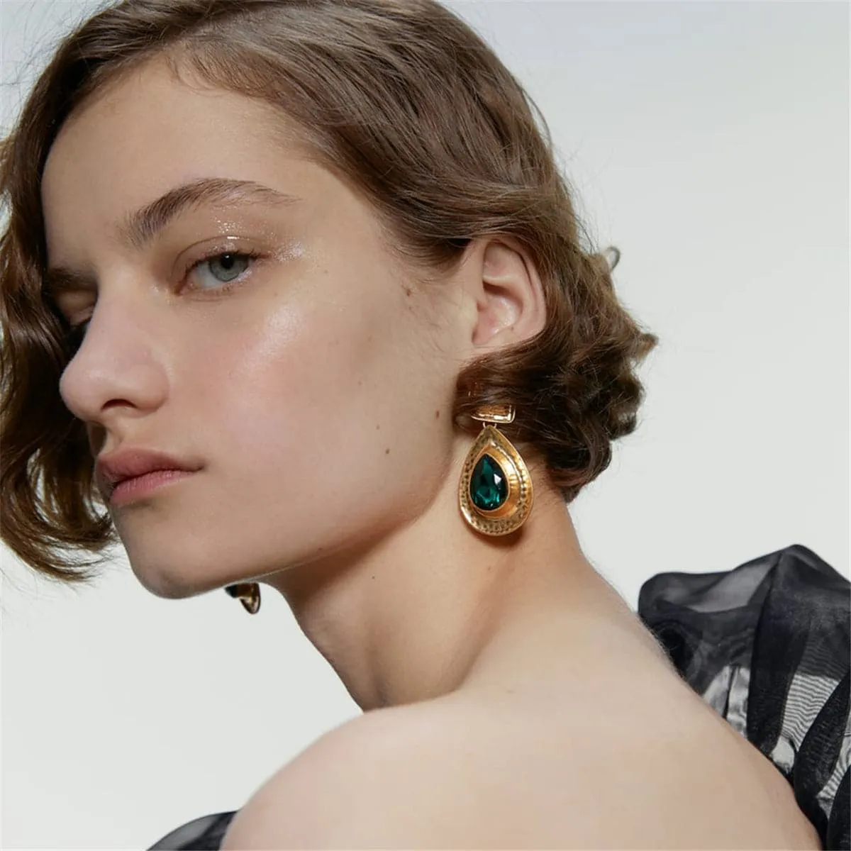 Crystal & 18K Gold-Plated Teardrop Earring
