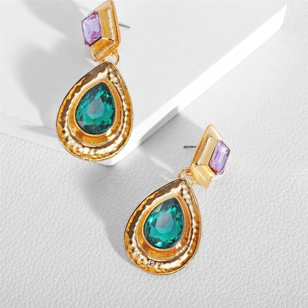 Crystal & 18K Gold-Plated Teardrop Earring