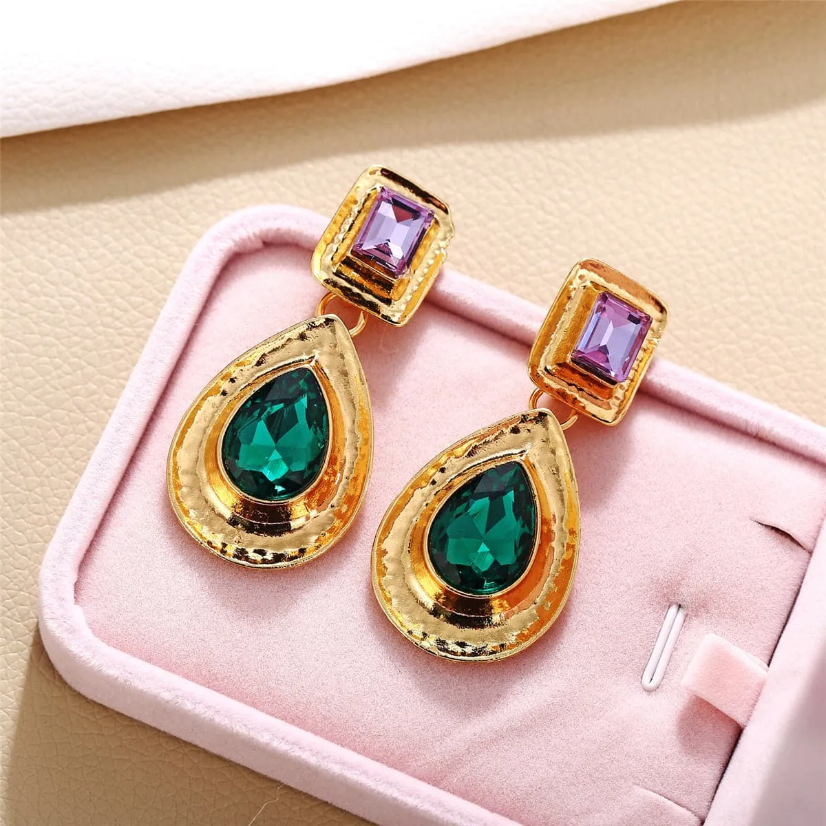 Crystal & 18K Gold-Plated Teardrop Earring