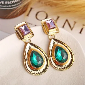 Crystal & 18K Gold-Plated Teardrop Earring