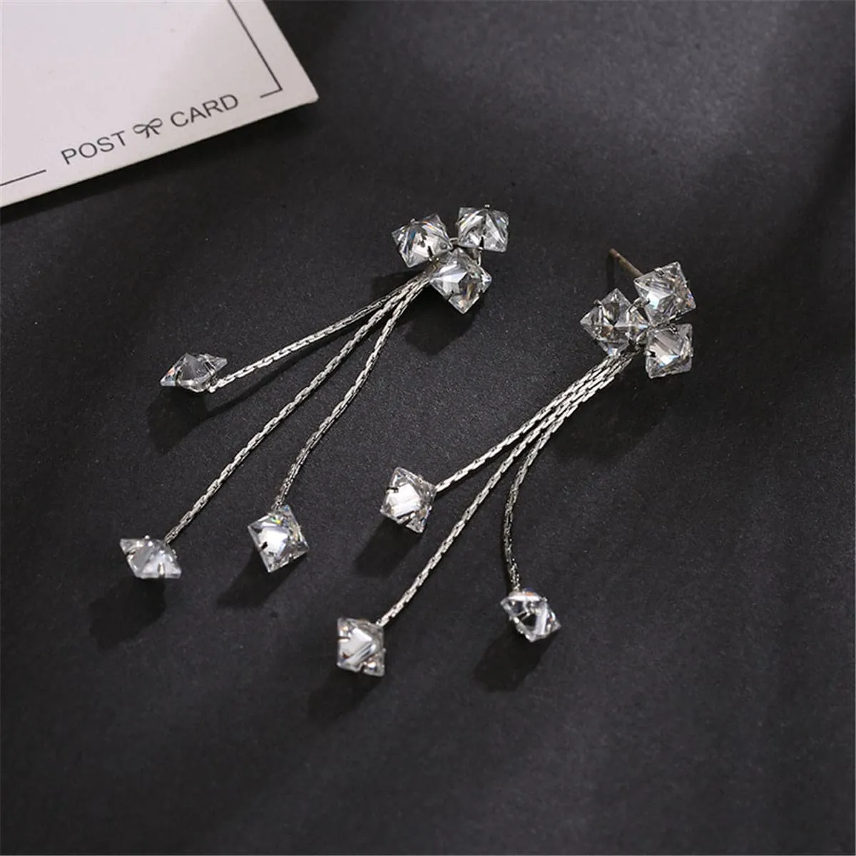 Crystal & Silver-Plated Clover Tassel Drop Earrings