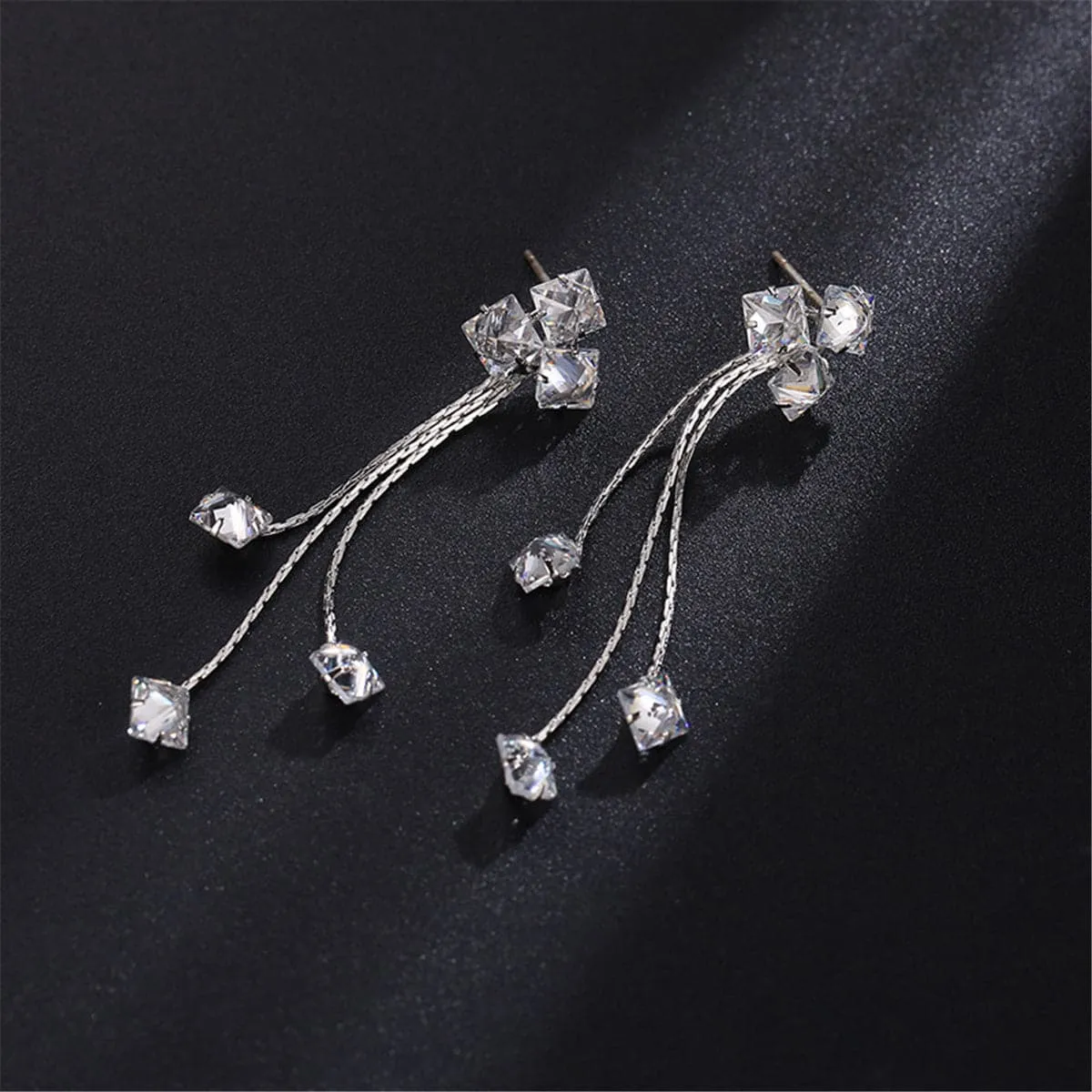 Crystal & Silver-Plated Clover Tassel Drop Earrings
