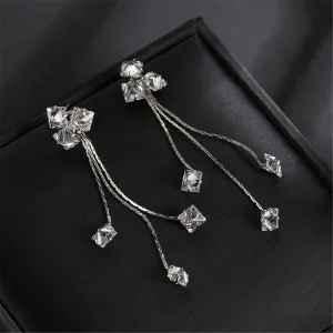 Crystal & Silver-Plated Clover Tassel Drop Earrings