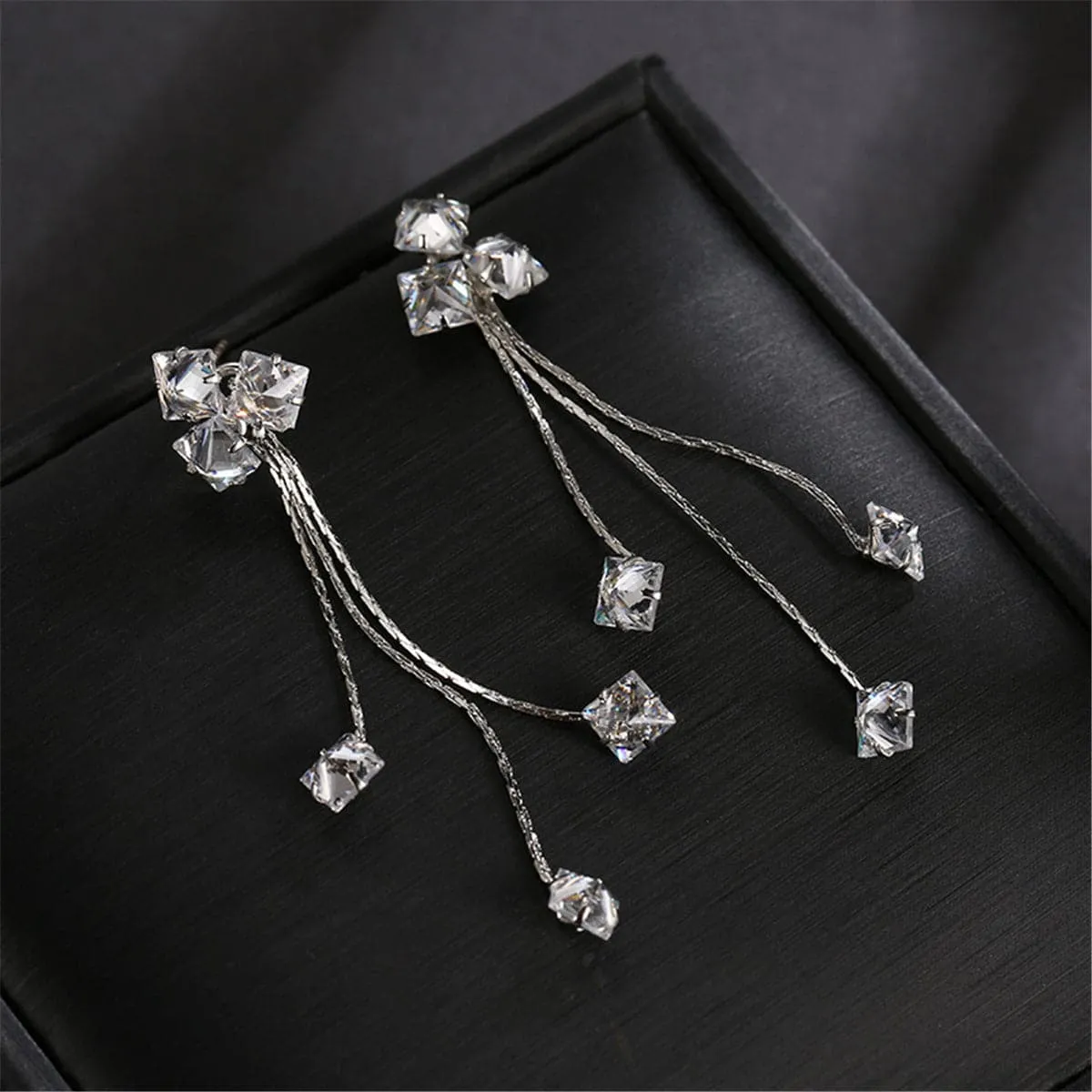 Crystal & Silver-Plated Clover Tassel Drop Earrings