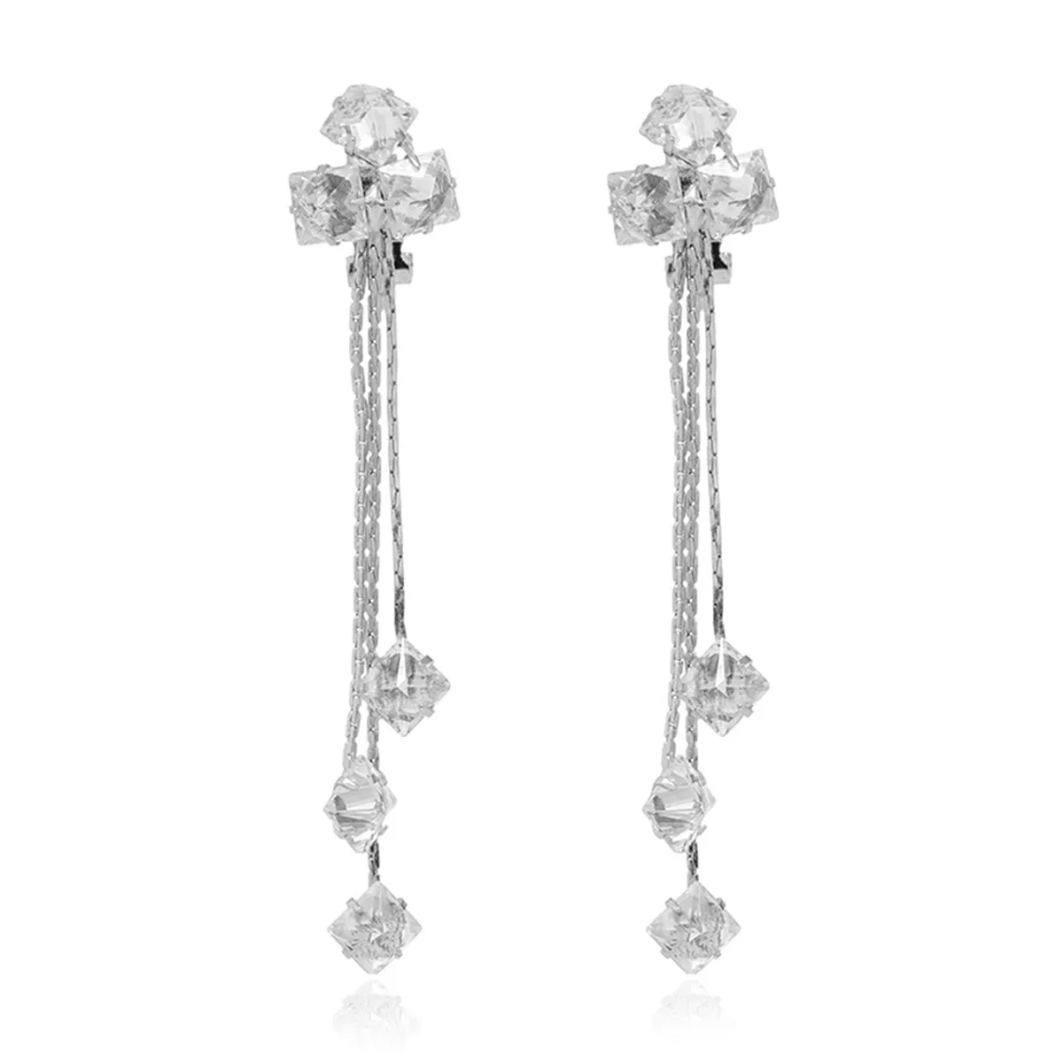Crystal & Silver-Plated Clover Tassel Drop Earrings