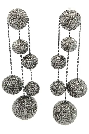 Crystal Ball 925 Sterling Silver Dangling Statement Earrings