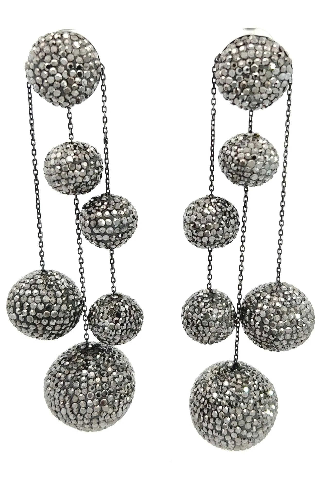 Crystal Ball 925 Sterling Silver Dangling Statement Earrings