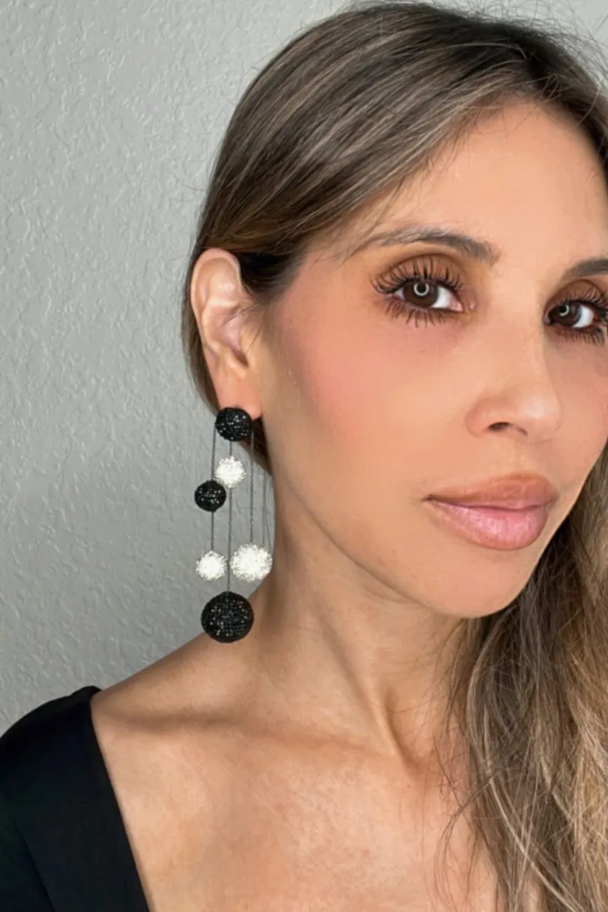 Crystal Ball 925 Sterling Silver Dangling Statement Earrings