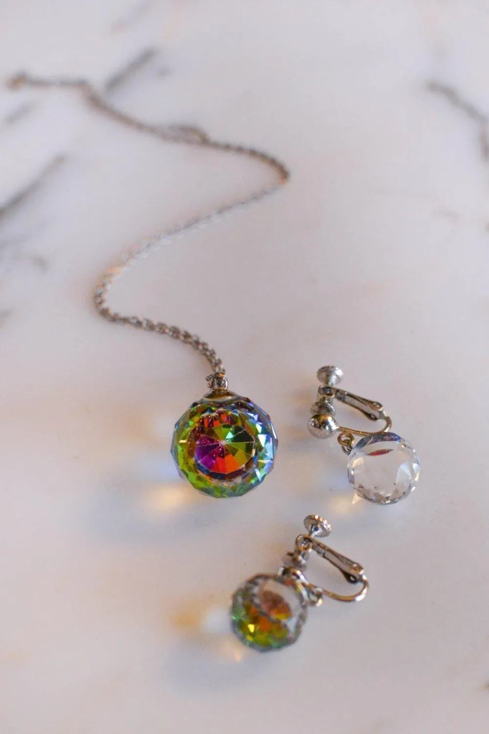 Crystal Ball Necklace and Earrings Set