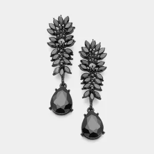 Crystal Black Cluster Teardrop Evening Earrings
