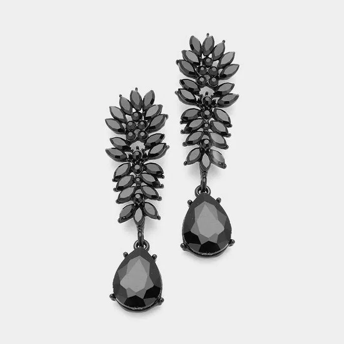Crystal Black Cluster Teardrop Evening Earrings