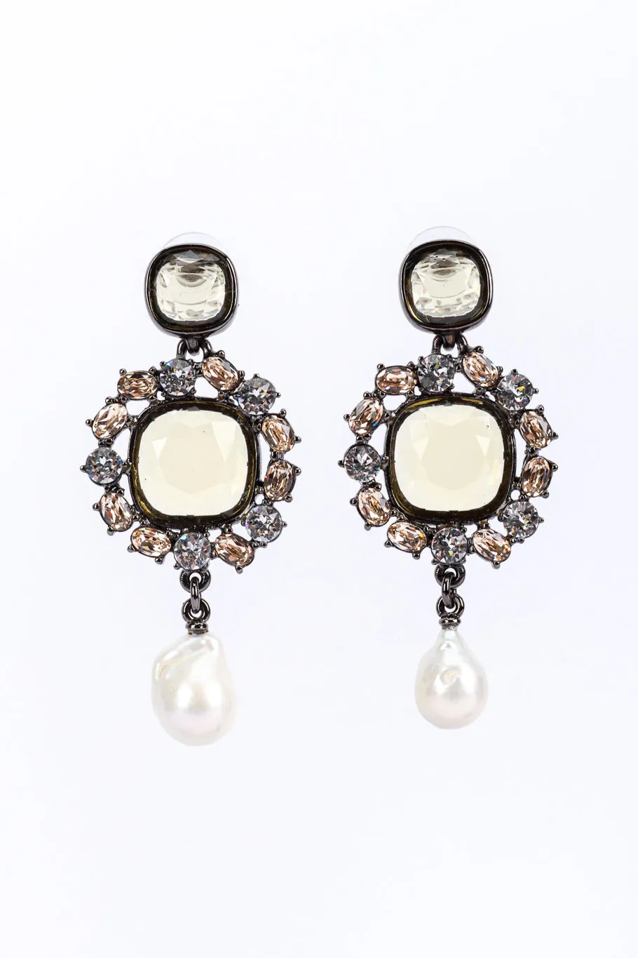 Crystal Frame Pearl Drop Earrings