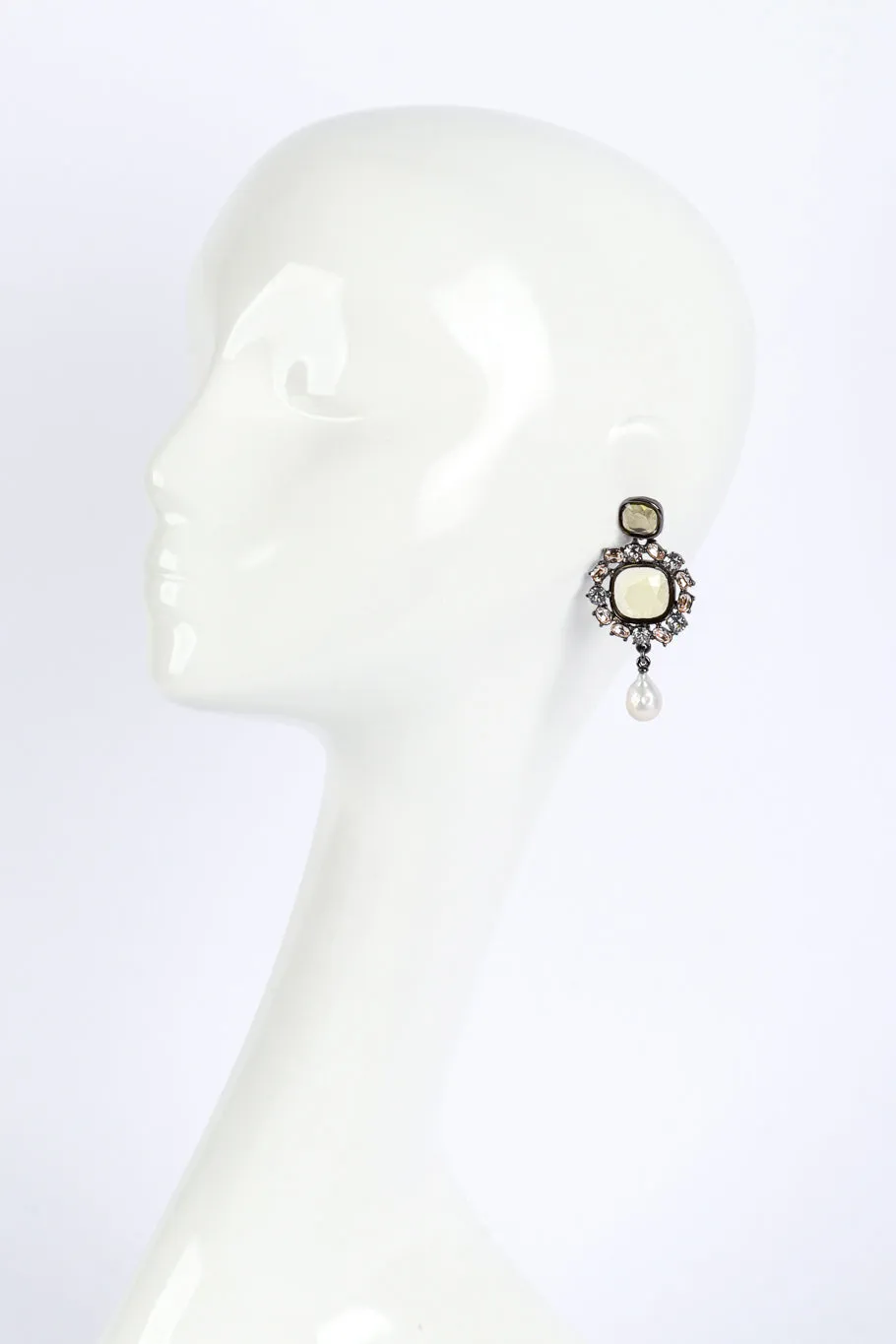 Crystal Frame Pearl Drop Earrings