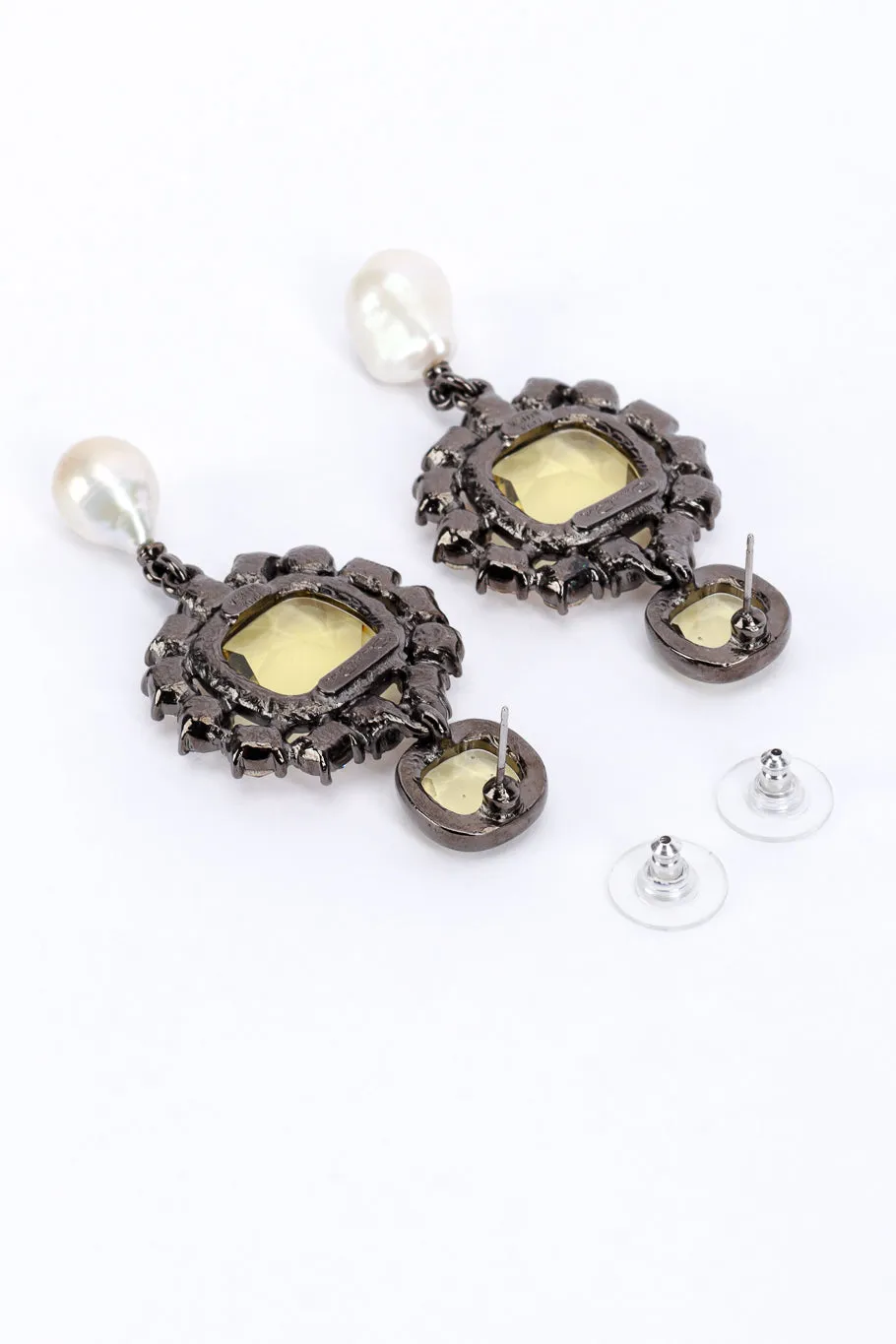 Crystal Frame Pearl Drop Earrings