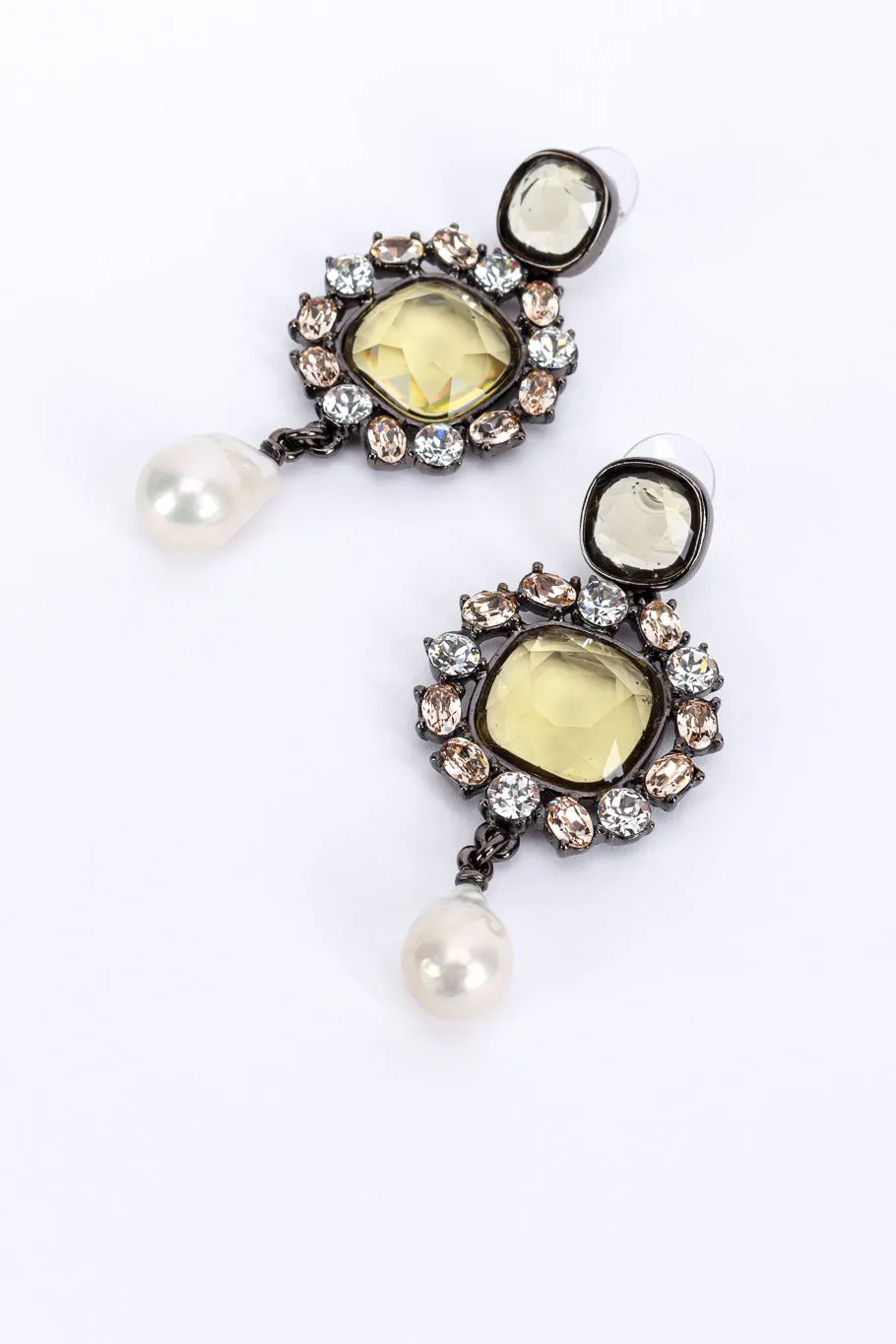 Crystal Frame Pearl Drop Earrings
